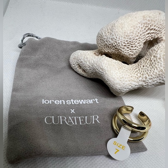 🎁 Loren Stewart x Curateur 14kt gold plated double ring sz 7 TRENDY stylish - Picture 2 of 3